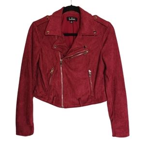 LULU'S Burgundy Red Micro Faux Suede Long Sleeve Moto Style Jacket Medium